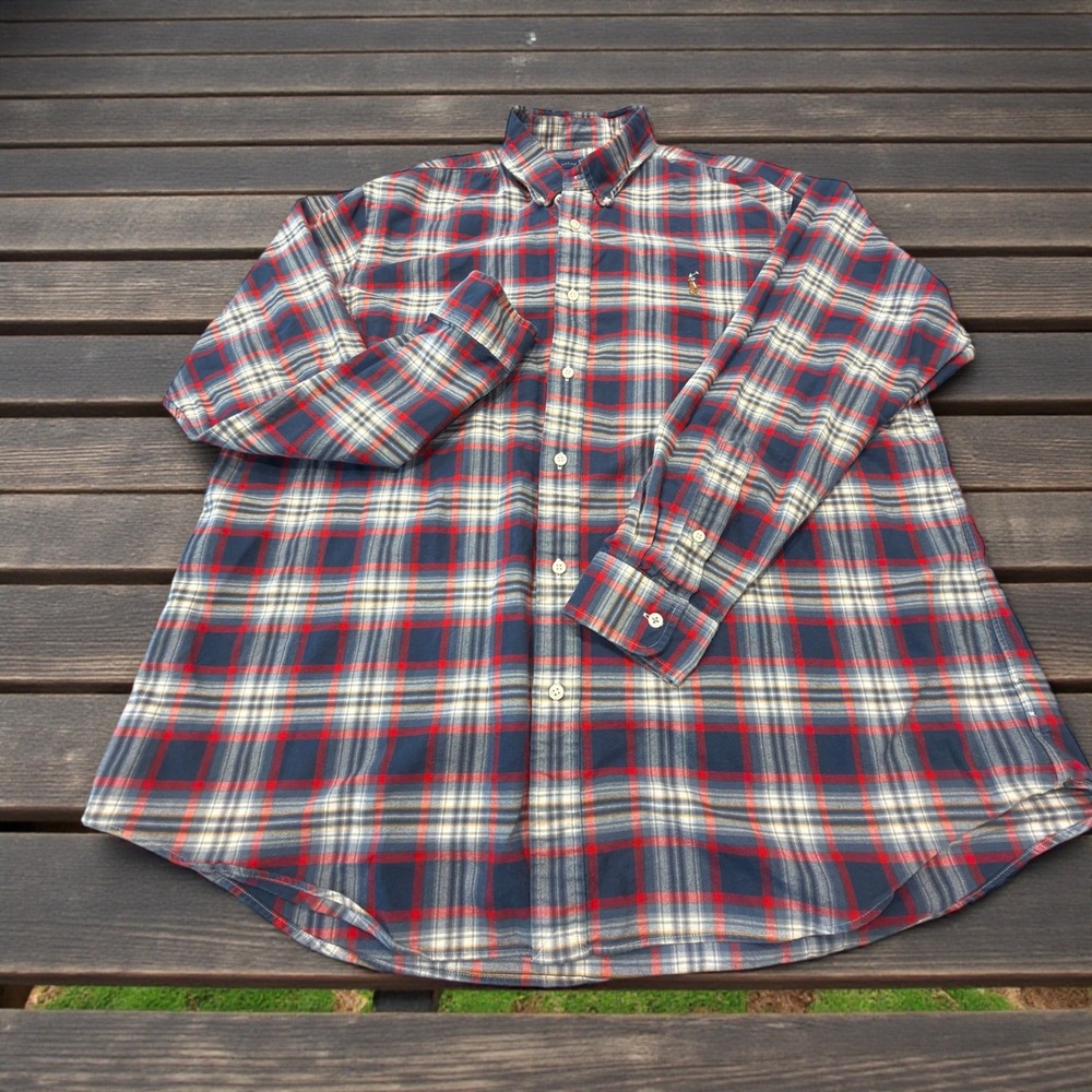 Ralph Lauren Classic Fit Plaid Button Down Shirt Men XXL Blue Red Cotton Casual